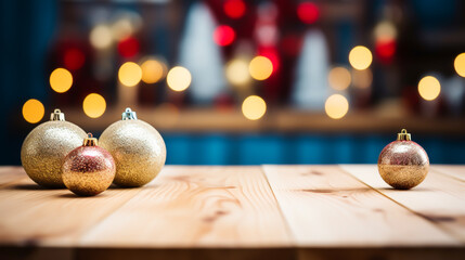 christmas decoration on wooden background, Christmas Tree With Illumination Near the Fireplace. Home Decor, Christmas decoration on wooden background - obrazy, fototapety, plakaty