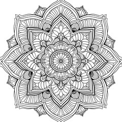 Exquisite Floral Mandala Coloring Pages: Intricate and Relaxing Flower Patterns for Mindful Art Therapy and Stress Relief - abstract mandala flower coloring book page design. black white