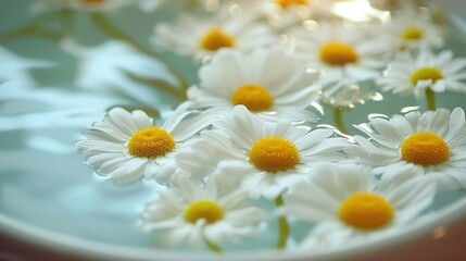 Chamomile in milk water herbal treatment and baths care and nurturing soothing, generative ai, 