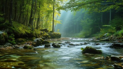 Mountain river in the forest - obrazy, fototapety, plakaty