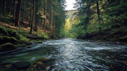 Mountain river in the forest - obrazy, fototapety, plakaty