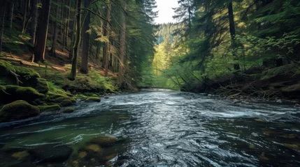 Wandaufkleber Waldfluss Mountain river in the forest