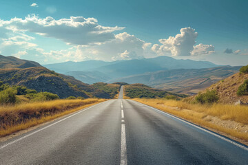 Naklejka premium A hyperlapse of a road trip, compressing hours of travel into a few minutes. Concept of journey and adventure in fast motion. Generative Ai.