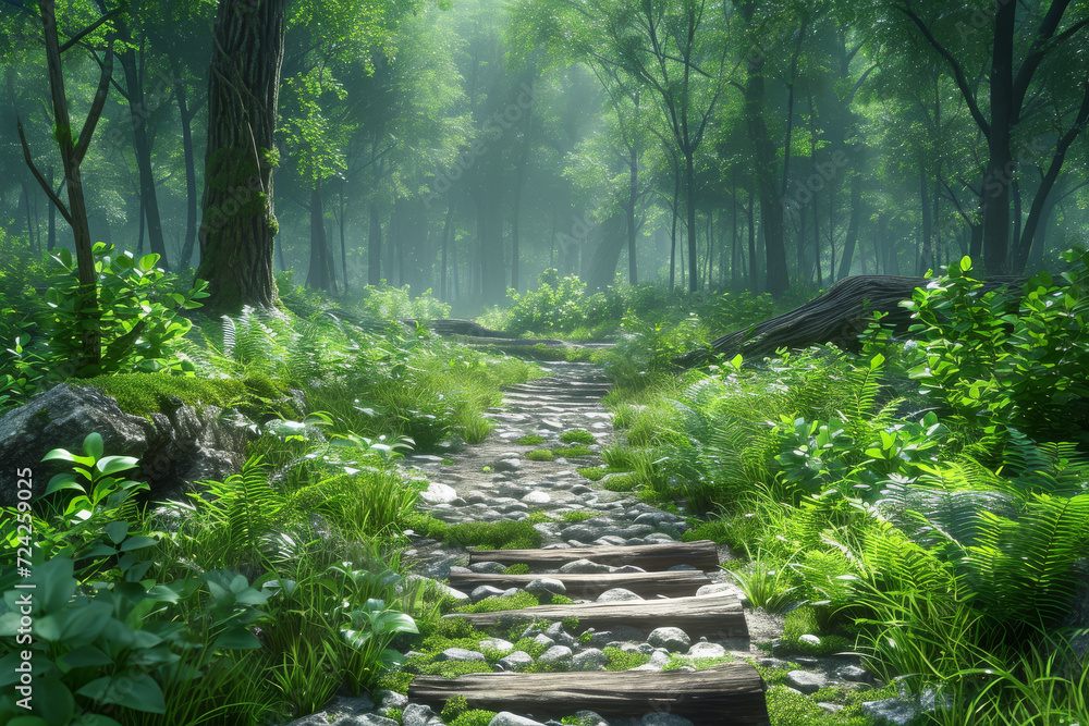 Poster a virtual reality video simulating a walk through an ancient forest, offering an immersive nature ex