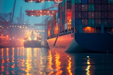 Smart technology concept with global logistics partnership Industrial Container Cargo freight ship, internet of things Concept of Transportation and logistic network distribution growth - obrazy, fototapety, plakaty