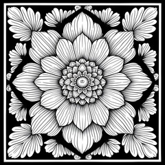Exquisite Floral Mandala Coloring Pages: Intricate and Relaxing Flower Patterns for Mindful Art Therapy and Stress Relief - abstract mandala flower coloring book page design. black white