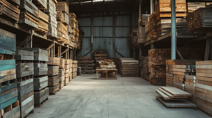 wood siting in a warehouse ready to be sold