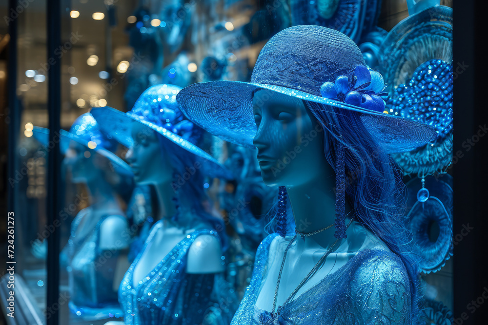 Poster a window display with indigo gels, attracting attention with its deep and rich color. concept of vis