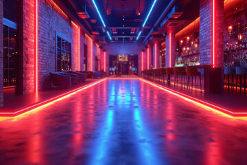 A night club with electric blue gels, pulsating with the music and energy. Concept of immersive and...