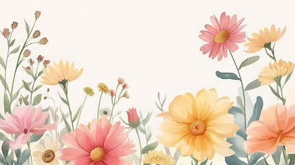 Hand drawn daisy floral bouquet background design , generative ai, 