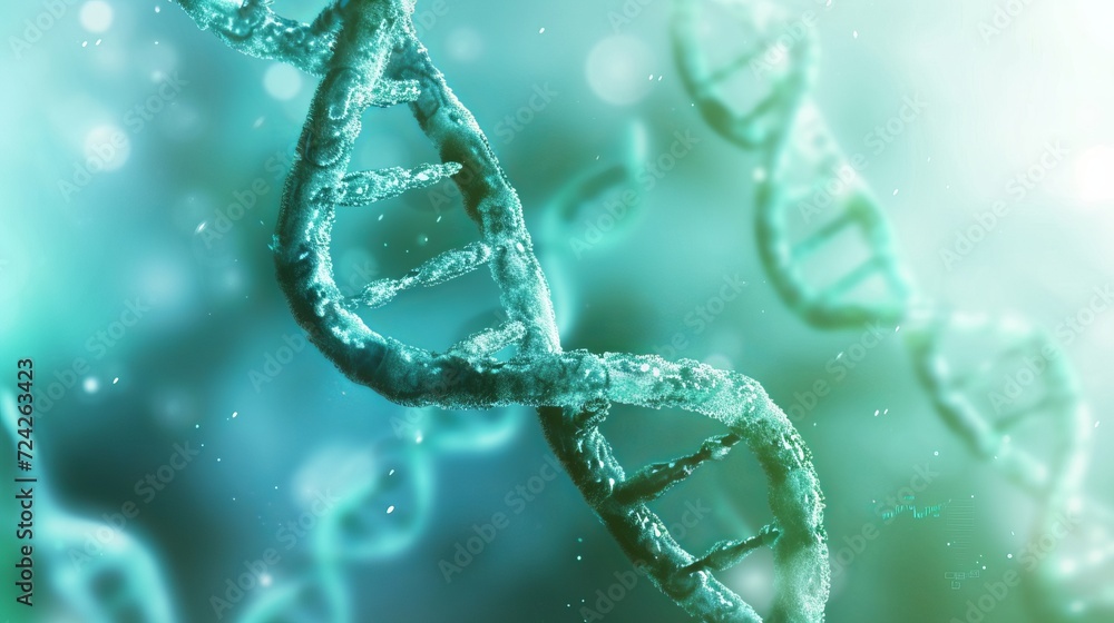 Poster blurred background with dna molecule and cell structure for genetics and biotechnology concept