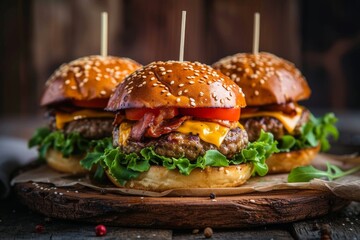 A mouth-watering array of classic american cuisine, from juicy burgers to cheesy sliders, served on...