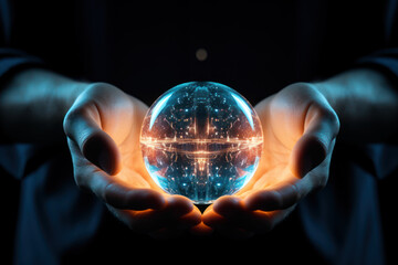 A pair of hands cupping a glowing orb, signifying the careful handling of sensitive information. Generative Ai.