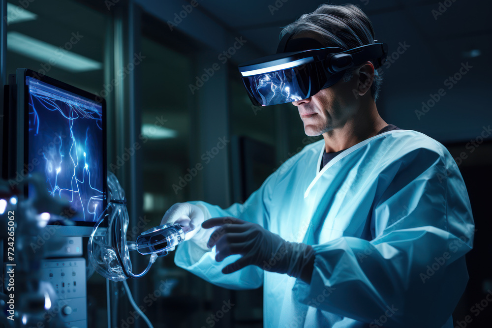 Aufkleber a doctor using virtual reality to simulate surgery, showcasing the use of advanced technology in med