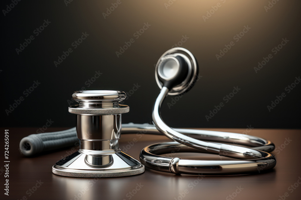 Sticker A stethoscope intertwined with a mortar and pestle, representing the connection between diagnosis and treatment. Concept of comprehensive healthcare. Generative Ai.