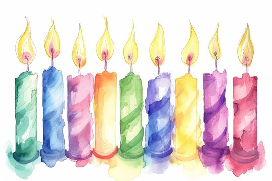 Watercolor birthday candles Generative AI