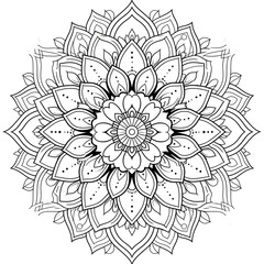 Exquisite Floral Mandala Coloring Pages: Intricate and Relaxing Flower Patterns for Mindful Art Therapy and Stress Relief - abstract mandala flower coloring book page design. black white