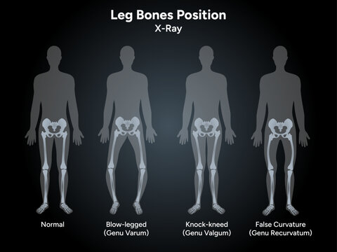 Leg bones position Blowlegged knock kneed face curvature in x-ray