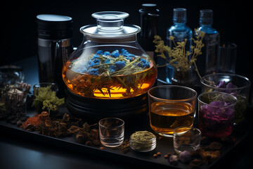 Herbata a drink obtained by brewing, boiling or infusing prepared tea leaves beloved beverage black green warm hot beautiful cozy aromatic autumn relax ceremony calm ritual copy space poster banner.