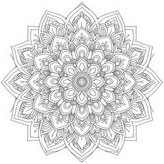 Exquisite Floral Mandala Coloring Pages: Intricate and Relaxing Flower Patterns for Mindful Art Therapy and Stress Relief - abstract mandala flower coloring book page design. black white