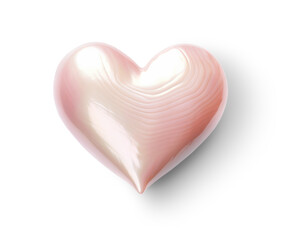 Figure of a mother-of-pearl heart with a shadow on a white background. Valentine's Day souvenir. Close-up.