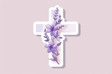 A striking symbol of faith and beauty, a purple lavender flower rests atop a solemn cross, representing the enduring hope and resilience of the human spirit