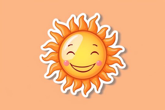 An animated cartoon illustration of a cheerful sun, with a bright smile and cute emoticon features, perfect for adding a touch of joy to any project or decoration