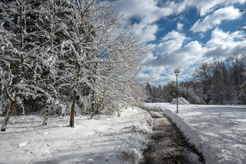 Winter Landscape of South Park in city of Sofia, Bulgaria
