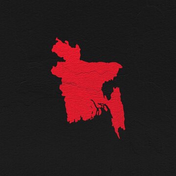 Bangladesh red map on isolated black textured background. High quality coloured map of Bangladesh.