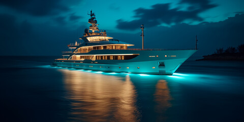 Motoryacht on the sea at night