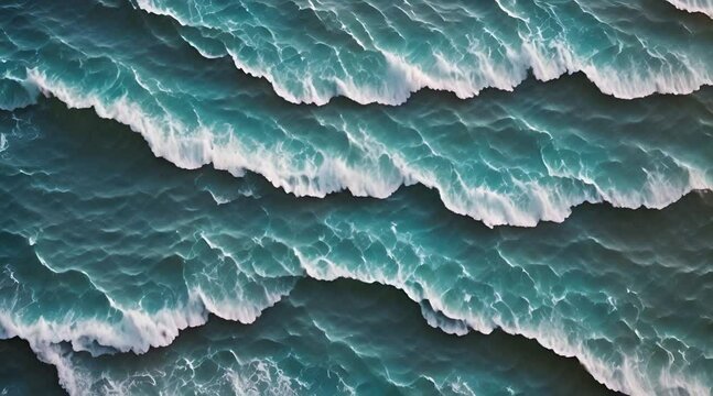 Rippling blue sea or ocean waves Abstract water surface background Aerial view Slow motion