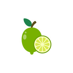 Lime In Flat Icon Style Isolated on a White Background - Fruits Icon Vector Illustration. 