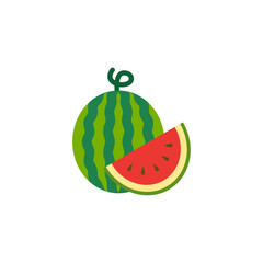 Watermelon In Flat Icon Style Isolated on a White Background - Fruits Icon Vector Illustration. 