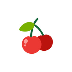 Cherry In Flat Icon Style Isolated on a White Background - Fruits Icon Vector Illustration. 