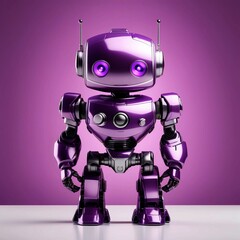 Violet or Purple robot on a purple background. 3d rendering. Isolated.
