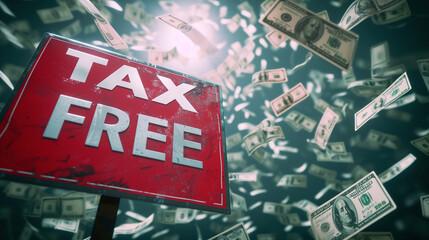 tax free sign with flying money - Generative Ai