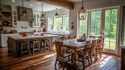 farmhouse interior design of kitchen and eating area 