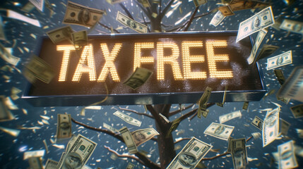 tax free sign with flying money - Generative Ai