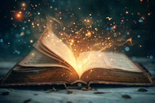 A delicate Open book with magical symbols floating above it
