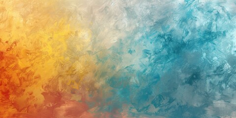 Fototapeta premium Warm to cool gradient abstract with textured brush strokes in orange and blue tones.