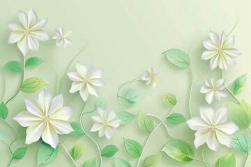 Obraz premium A delicate white flower, with its soft petals and vibrant green leaves, symbolizes the beauty and resilience of nature