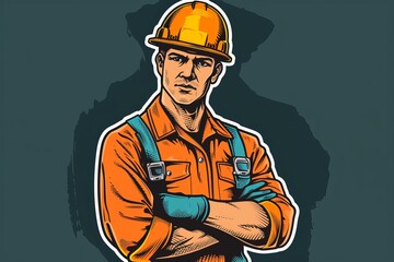 A skilled artist captures the hardworking essence of a construction worker through a dynamic sketch, highlighting the intricate details of his facial features and work attire in a playful cartoon sty