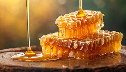 Honey and honeycomb. Sweet dessert