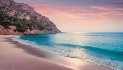 Obraz premium Pale pink sunset on the beach, relaxing wallpaper