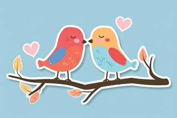 An adorable cartoon duo perches on a branch, captured in a charming illustration filled with playful lines and vibrant colors