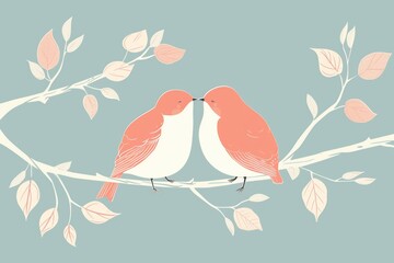An intricate illustration of two birds perched on a branch, capturing the delicate beauty and graceful nature of these majestic animals