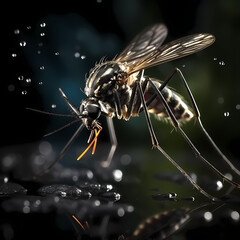 Macro photographic image of mosquito. Shocking and artistic photograph of mosquito in its environment.