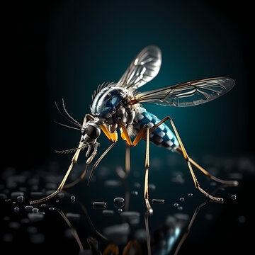 Macro photographic image of mosquito. Shocking and artistic photograph of mosquito in its environment.