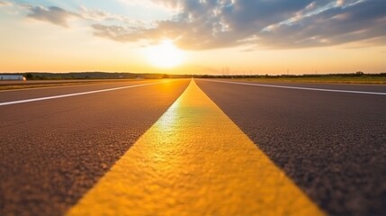 Naklejka premium sunset background highway, long road stretches into the distance. empty street on a beautiful afternoon