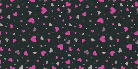 Love hearts on dark background pattern for valentine day romantic background or heart fabric print vector illustration